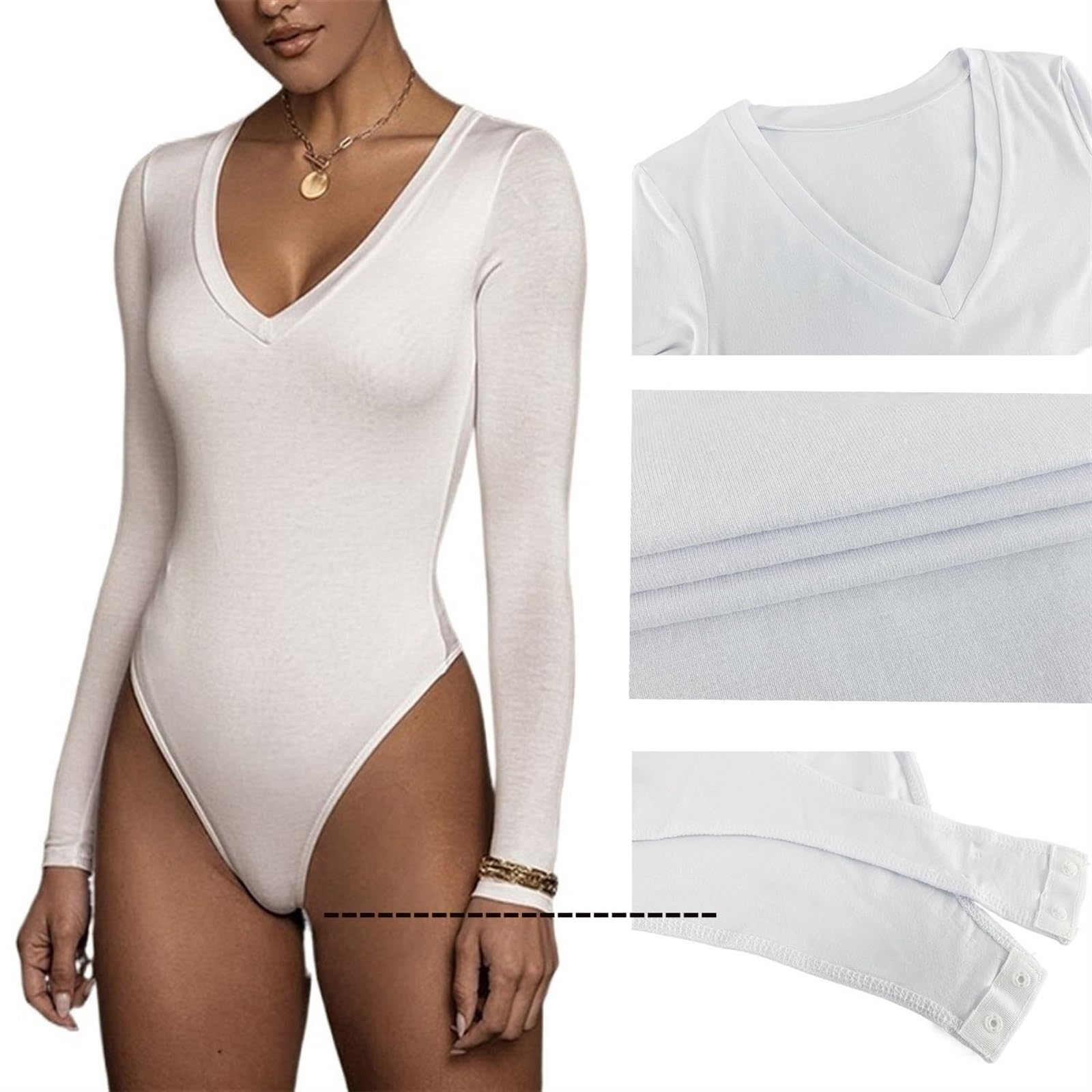LYGBAOFUL Damskie body wyszczuplają brzuch Z długim rękawem Stringi Body Seksowne body dla kobiet Topy z głębokim dekoltem w serek
