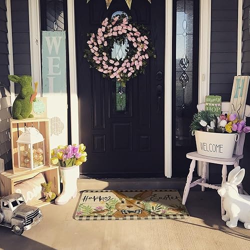 Miniatura 2 de CROWNED BEAUTY Felpudo de Pascua de 17 x 29 pulgadas, felpudo de conejito para interiores y exteriores, decoración de vacaciones, alfombra de