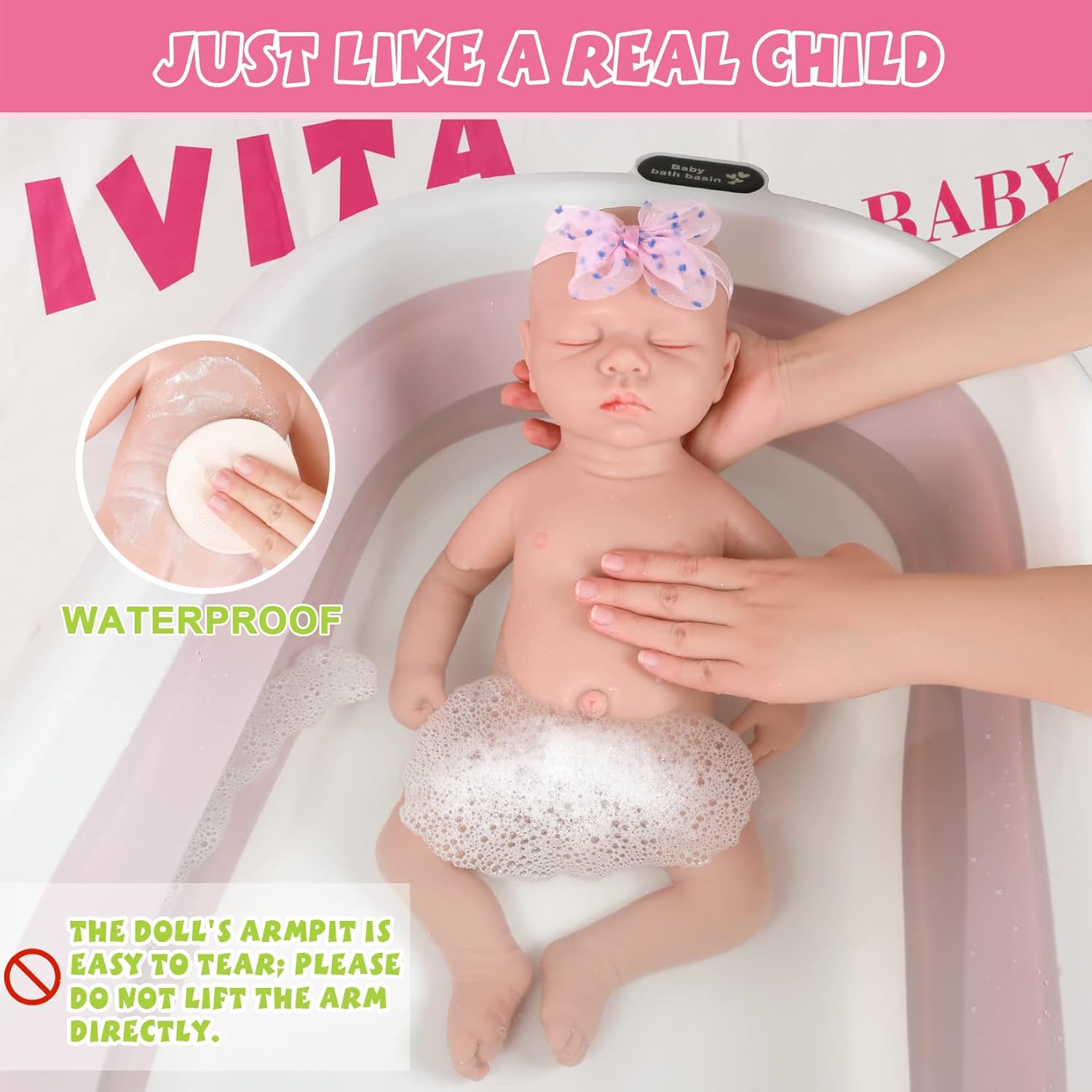 IVITA 17 inch Full Body Silicone Baby Dolls Realistic,Not Vinyl Dolls, Real Solid Full Silicone Reborn Baby Dolls Newborn Baby Dolls - Girl