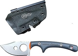 Contour Feather Adventure Survival Knife - Fixed Blade, Hunting, Camping Knife with Fire Starter, Sharpener, Whistle, Hex Driver, Sheath - Full Tang, VG10 Steel, Belt Clip - OUTDOOR ELEMENT