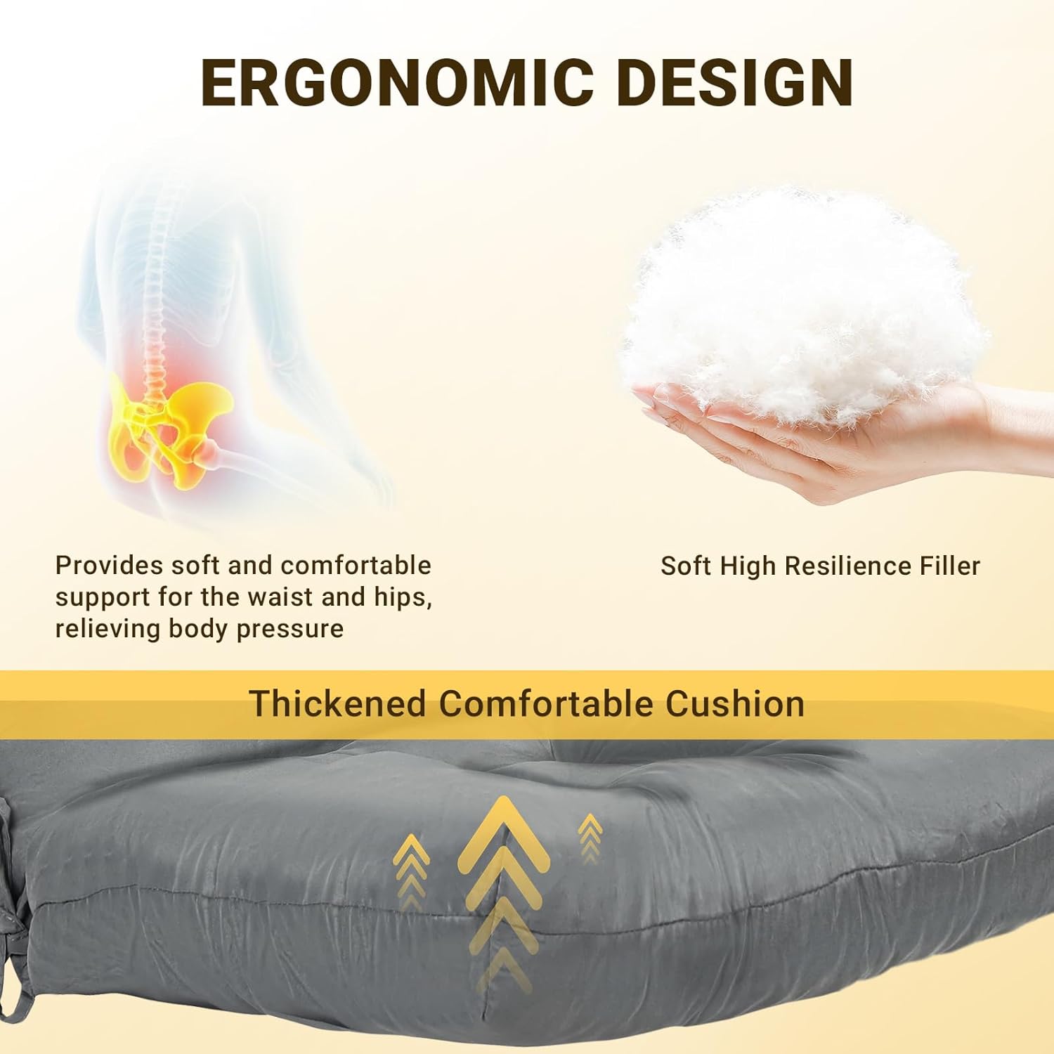 YAFF Adirondack Chair Cushion, Water and Sunscreen Resistant Fabric Outdoor Chair Cushions, Non-Slip Rocking Chair Cushions, Thickened High Back Patio Chair Cushion, 43.3 x 19.7 inches Dark Gray 1 PCS