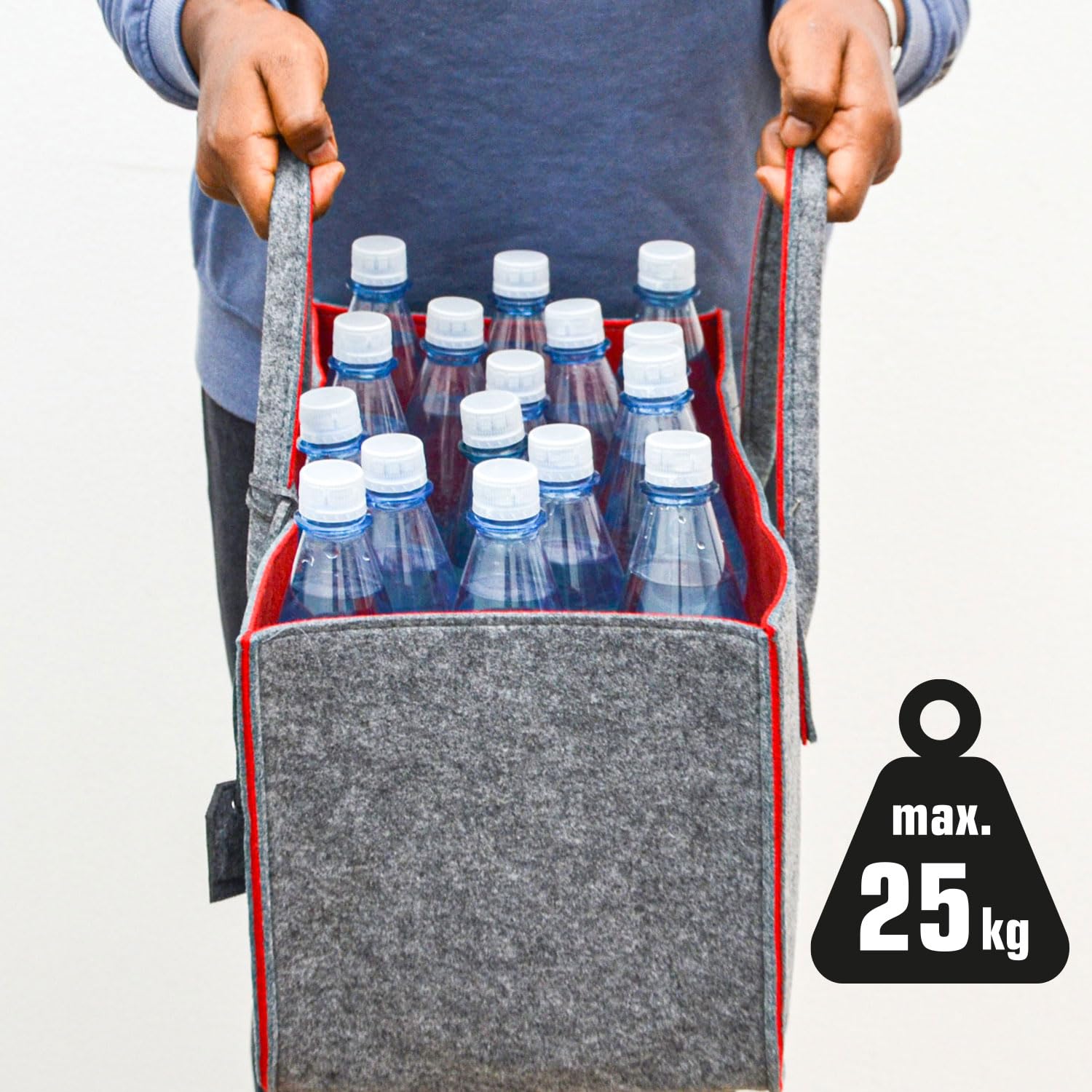 DuneDesign Fino a 25 kg: Borsa Feltro XXL - 50x25x25 Mobile Portalegna da Interno Borsa Legna per Camino Porta Pellet - Cestino Spesa Porta Coperte da Salotto Cestello Portabottiglie Cesto Biancheria