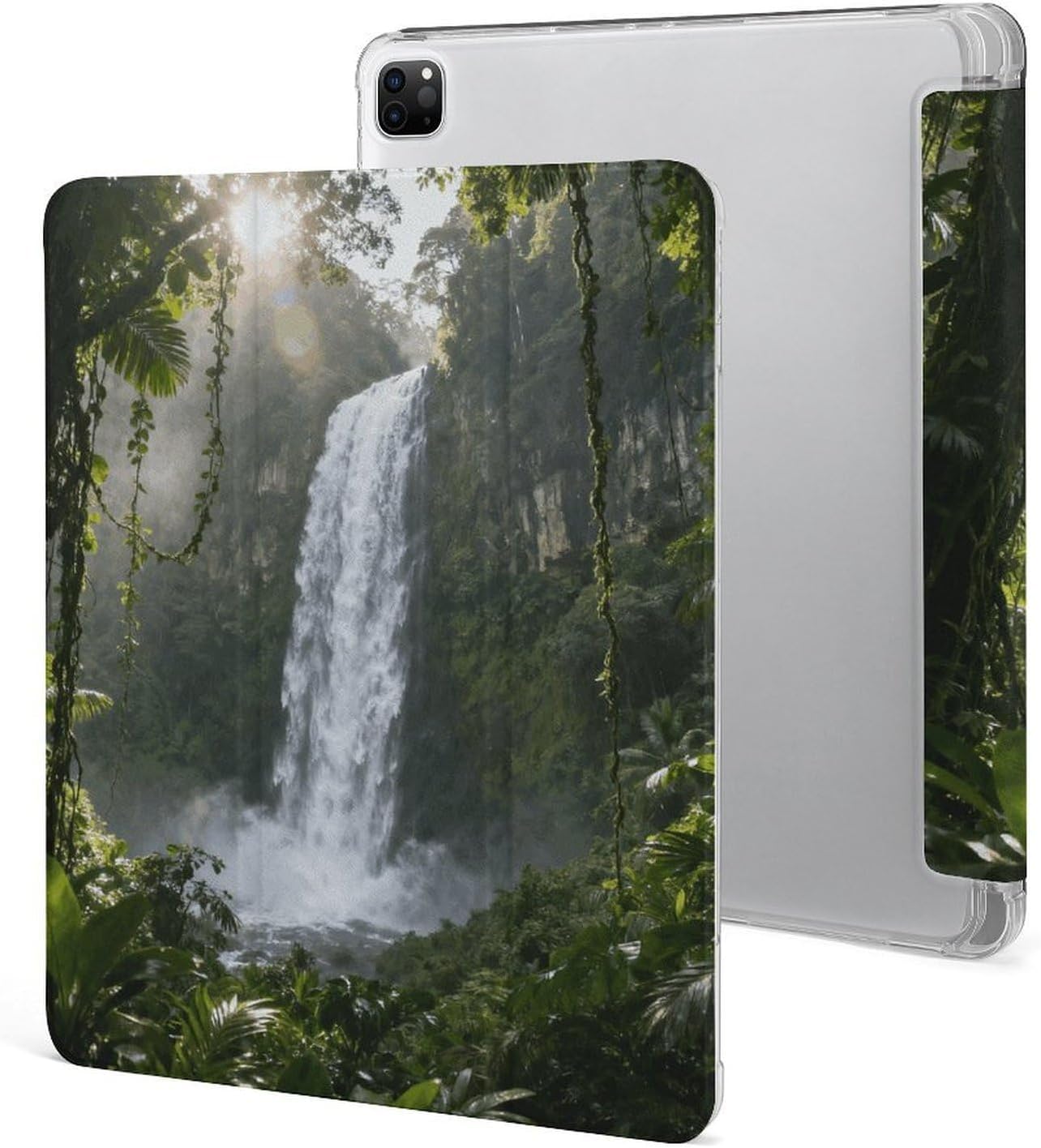 Rainforest Waterfall 12.9 in Trifold for iPad Case with Pencil Holder