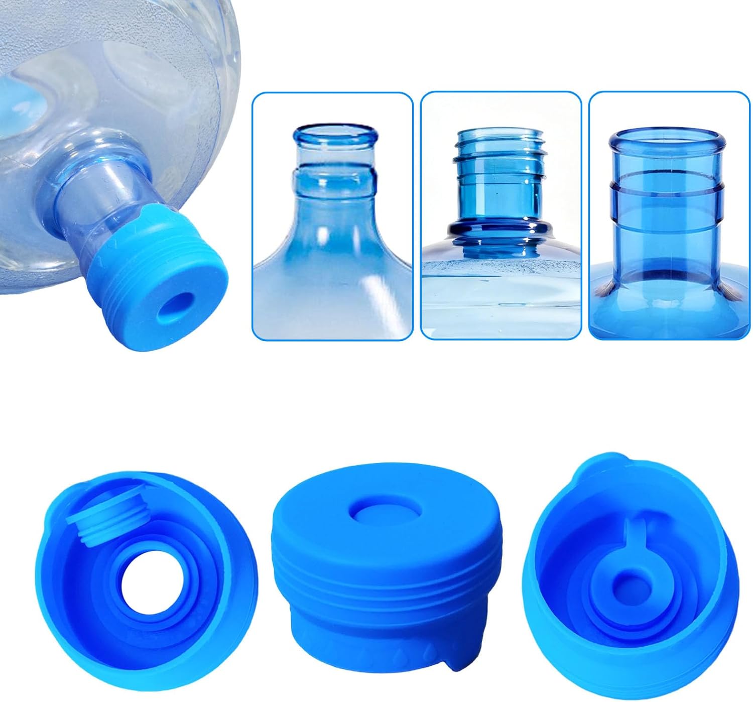 3 Pack 3 and 5 Gallon Water Jug Cap, Upgrade Silicone Reusable Replacement Caps, Non Spill Lids for 55mm Standard/Screw/Crown Tops Water Bottle
