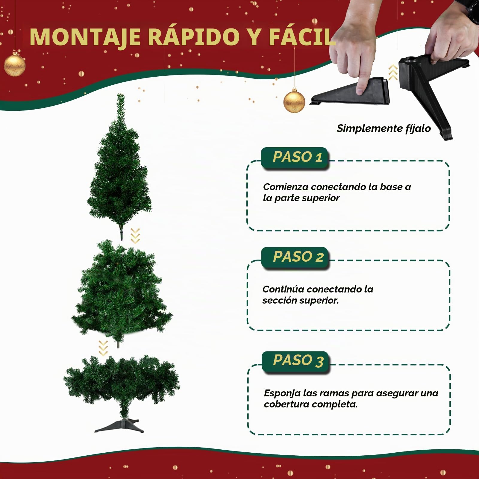 CCLIFE árbol de Navidad Plegable,Decorado Grande Pequeño Árbol de Agujas de Pino,180 cm,Verde,600 Ramas,Cushhom