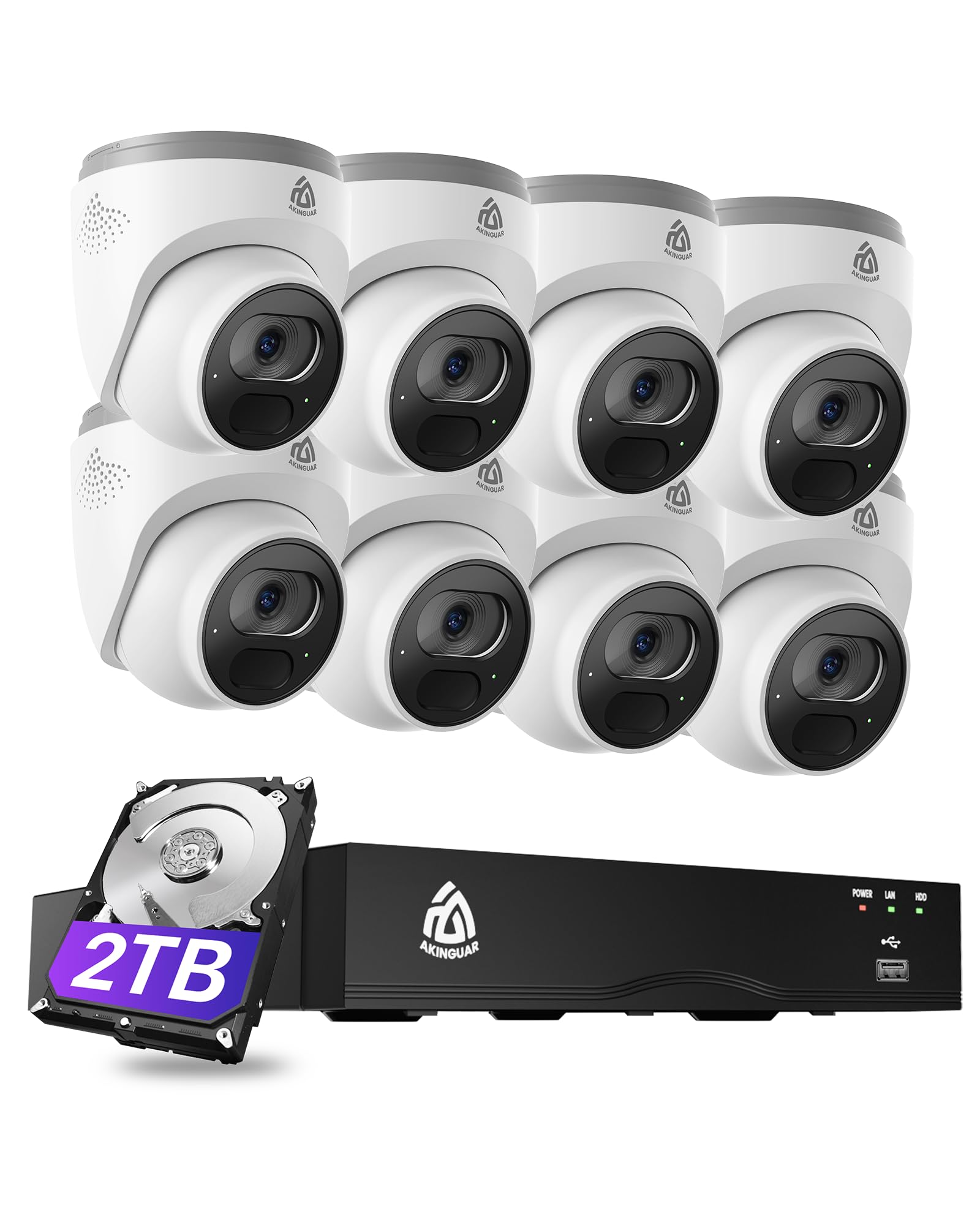 4K PoE Kit Videosorveglianza Esterno, 8CH NVR con 2TB HDD + 8x 8MP IP Telecamere, Rilevamento di Uomo/Veicolo, Audio Bidirezionale, Visione Notturna IR 30m, Registrazione 24/7, No Monthly Fee