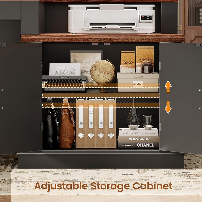 SEDETA Farmhouse 70.9" Executive Desk, Home Office Desk with File Drawers and Storage Cabinet, Computer Desk with Power Outlet for Home Office, Work Study Writing, Black+Brown image 5