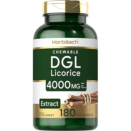 DGL Licorice Chewable Tablets | 4000 mg | 180 Count | Vegetarian, Non-GMO, Gluten Free | Deglycyrrhizinated Licorice Root Extract | by Horbaach