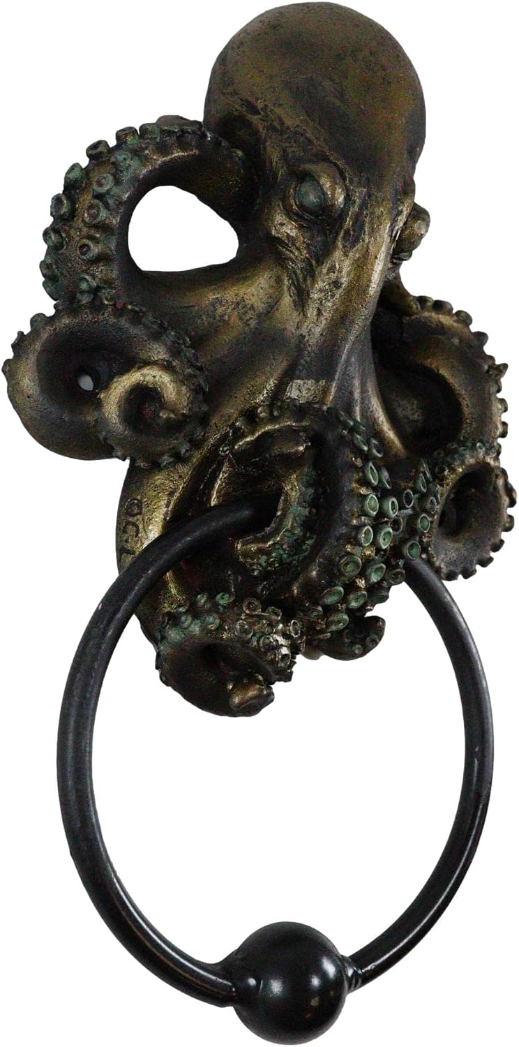 Ebros Nautical Deep Ocean Creature Octopus Door Knocker 8.5" Tall Kraken Monster Cthulhu Decorative Resin Door Plaque Knocker Figurine