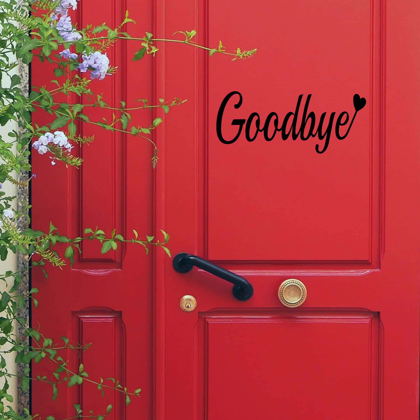 Goodbye Door Decal Heart Door Sign Waterproof Vinyl Sticker for Front Door Decor Home Office Window Wall Art Decoration ( Black, 10" x 4" )