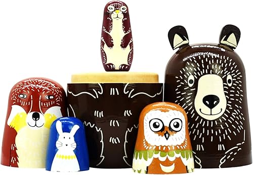 Miniatura 39 de HYCLES Muñecos de anidación ruso Matryoshka de madera apilables para niños, juguetes hechos a mano para niños, decoración de cumpleaños de Navidad