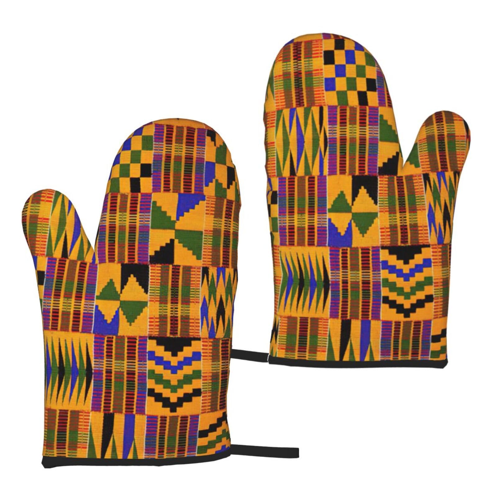 Nimongt Women's Black African Ethnic Pattern Print Adults Universal Fit Heat Resistant Oven Gloves Reusable Cooking Outdoor Grilling
