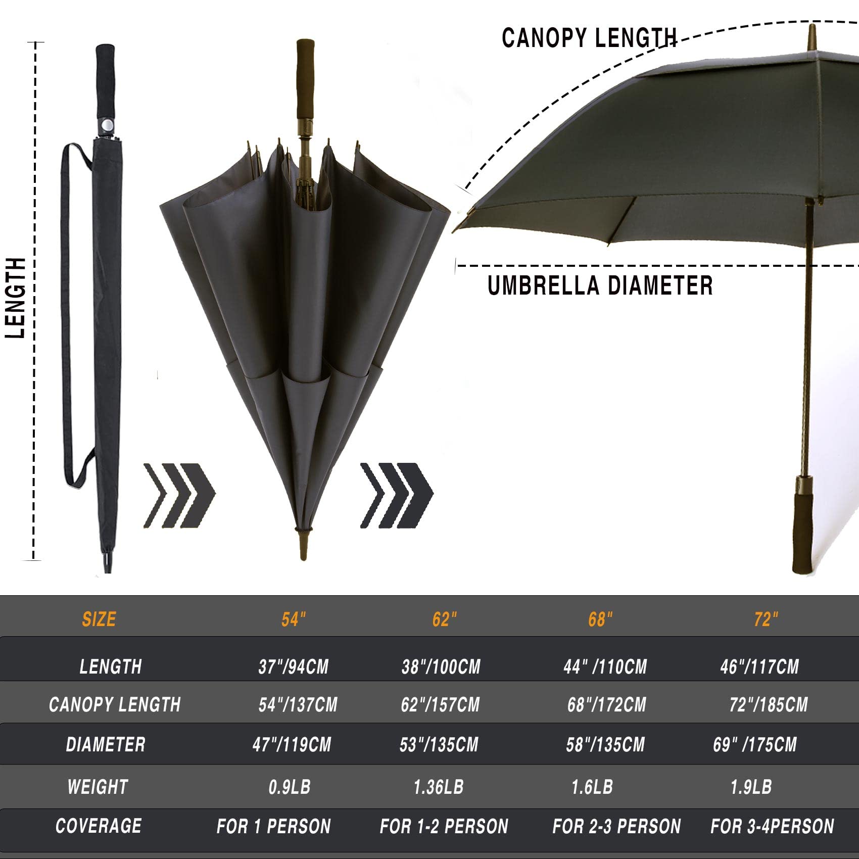SIEPASA Parasol golfowy, duży, 152/168/183 cm, automatycznie otwierany
