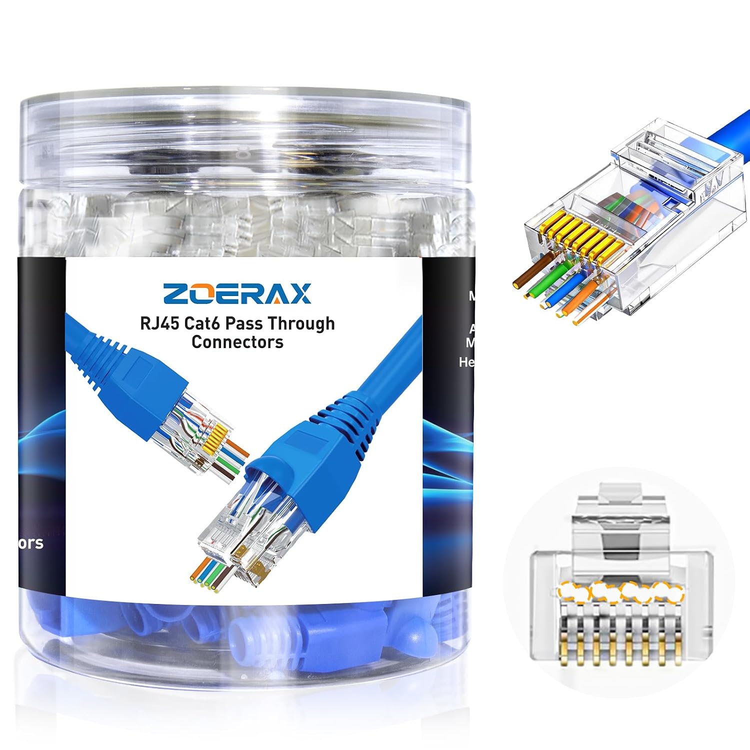 100-Pack Cat6A RJ45 Pass Through UTP Connectors