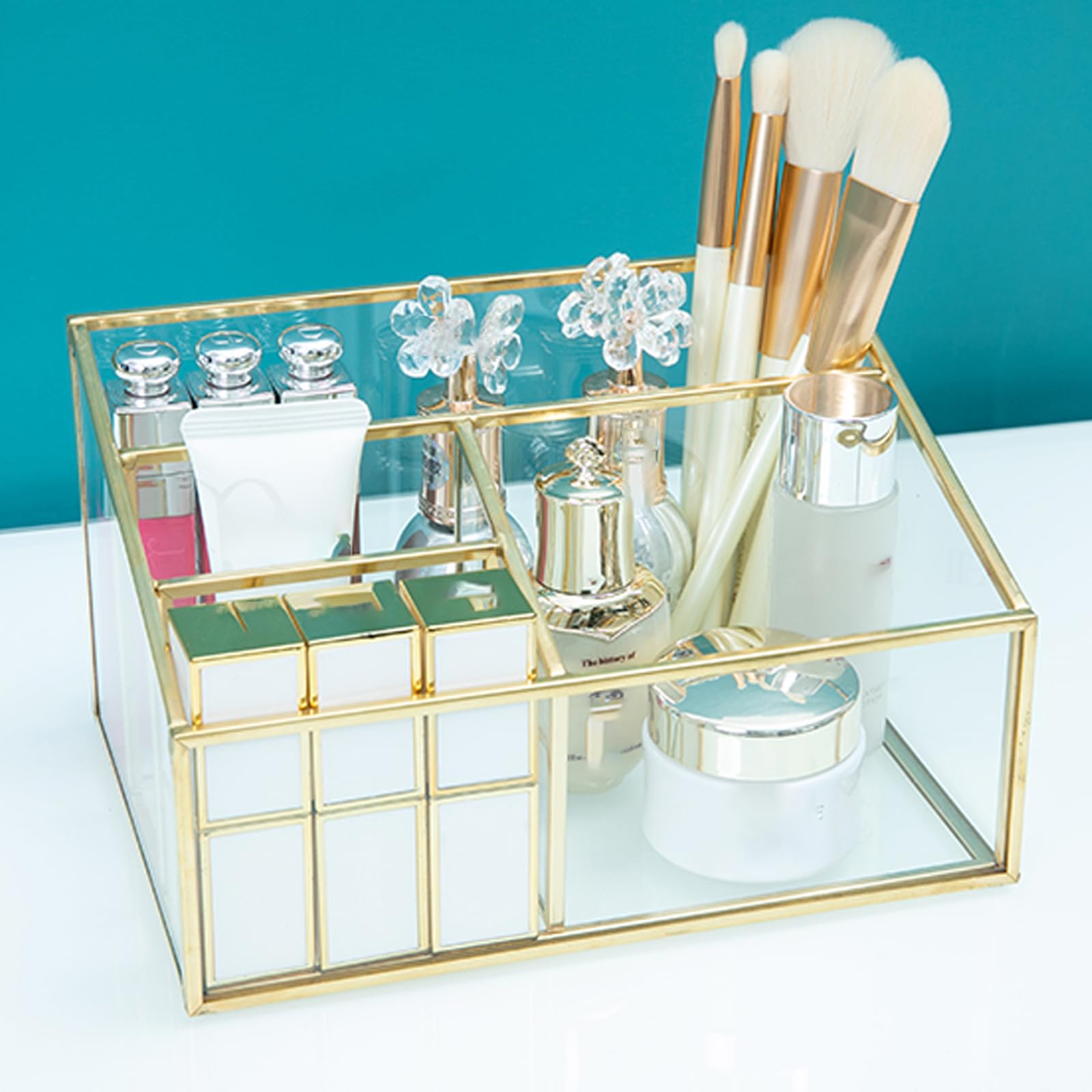 Boîte de rangement pour articles divers de bureau à domicile,boîte de rangement pour télécommande,organisateur de rangement de bureau en verre,boîte de rangement cosmétique,organisateur de coiffeuse