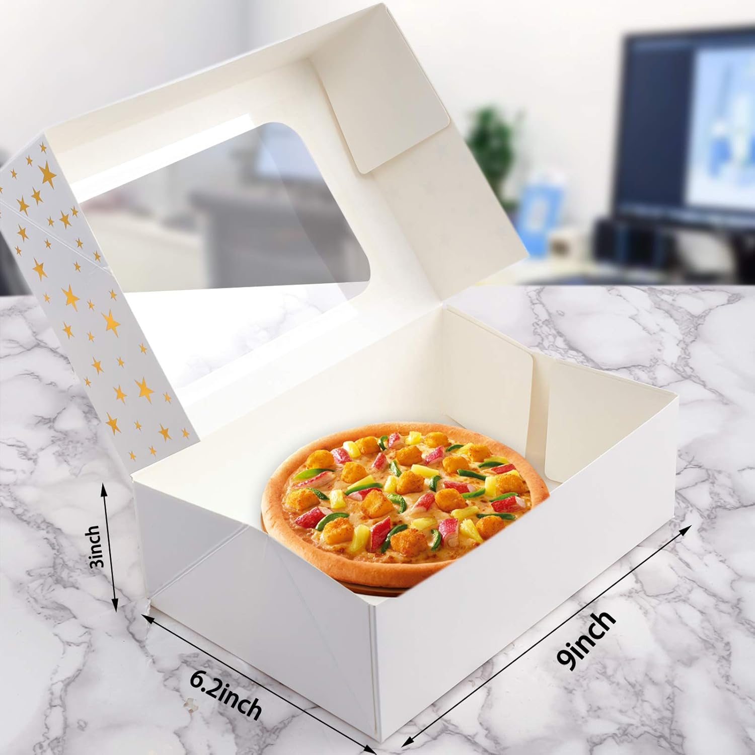 CHOUNYEE 24 PCs Gold Cookie Boxes with Window for Treat and Pastry, 9x6.2x3in White Bakery Boxes for Gift Giving,Christmas Chocolate Covered Strawberries, Dessert, Donut, Mini Cake Packaging Boxes