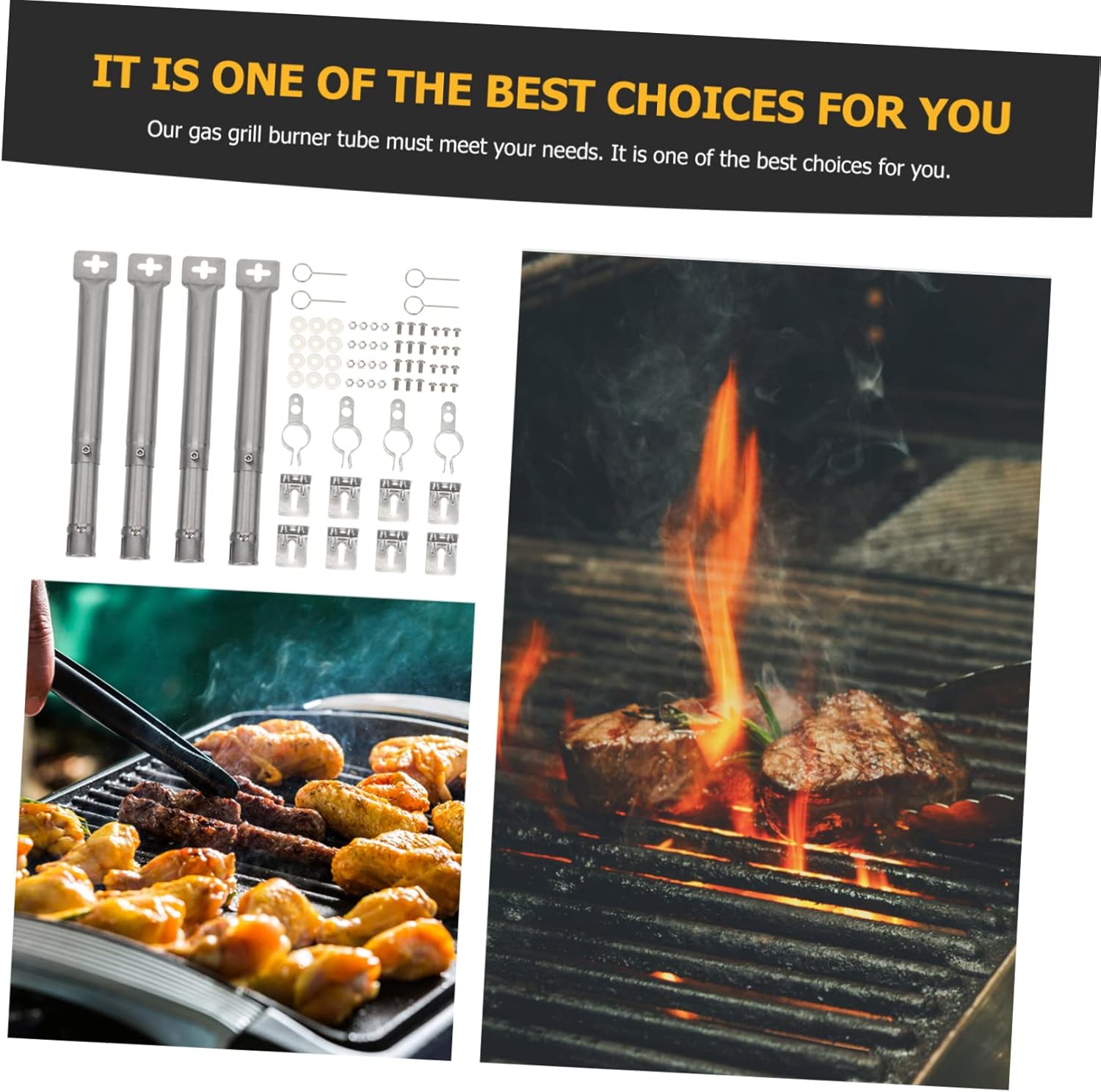 Set of 4 BBQ Grill Burner Tubes Stainless Steel Channels Universal Fit for Gas Grills Easy to Install and Store