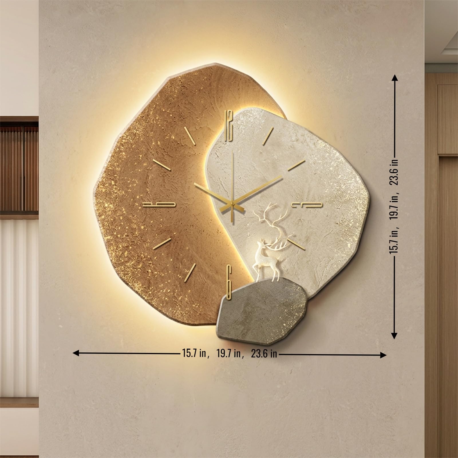 Orologio parete LED con design 3D, Moon Clock decorativo per decorazione | Design unico luna 3D, movimento al quarzo silenzioso, illuminazione LED ambientale(C,23.6IN*23.6IN_PLUG-IN MODEL)