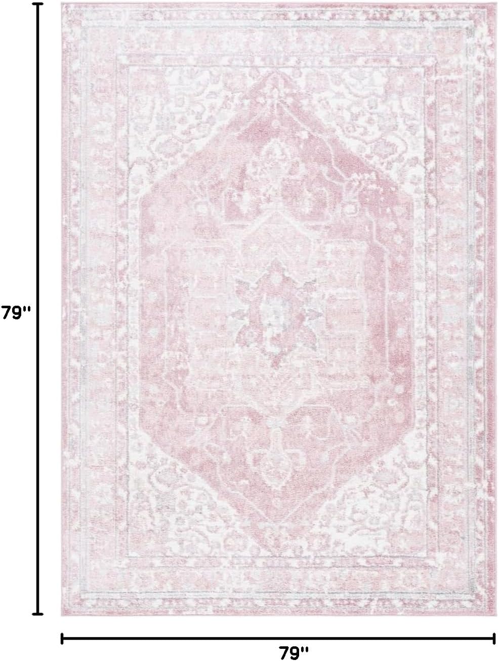 SAFAVIEH Layla Collection Area Rug - 6'7" Square, Ivory Grey & Pink, Non-Shedding & Easy Care, Ideal for High Traffic Areas in Living Room, Bedroom (LAY108U)