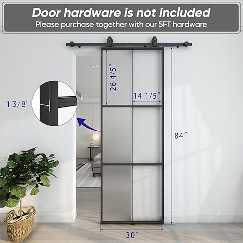 Miniatura 7 de Barnsmith Panel de puerta de granero de vidrio de aluminio de 30 x 84 pulgadas, losa de puerta de vidrio templado esmerilado para bricolaje, fácil
