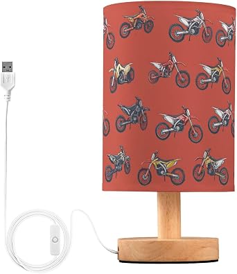 Motocross Red LED Table Lamp with USB Port Night Light Bedroom Lamps for Nightstand Living Room Dorm Home Office Desk
