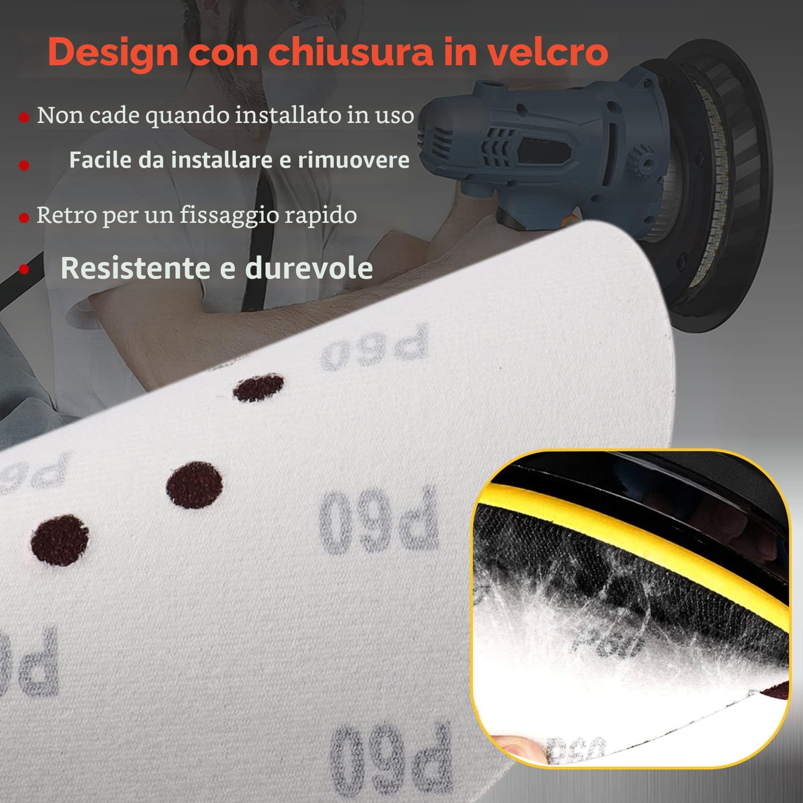 STEBRUAM Dischi Abrasivi 225 mm, Carta Abrasiva 50 Pezzi Kit di Carta Abrasivi a 8 fori Rotondi di Carta Vetrata, Grana 10 x P40/60/80/120/240 per Smerigliatrici per Cartongesso e Giraffe Abrasive