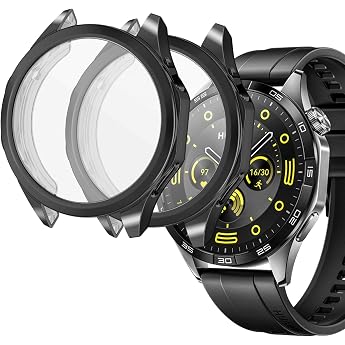sciuu case compatible with huawei gt 4 46 mm smartwatch [pack of 2] all-round protective case with screen protector flexible tpu case shell complete protection cover for gt4 black + black