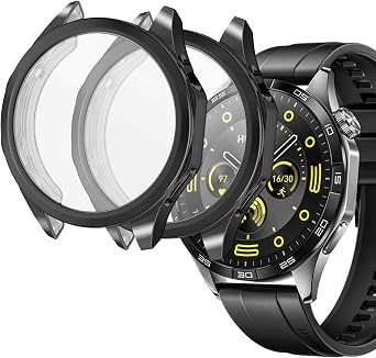 sciuU Protective Case compatible with Huawei Watch GT 4 46mm, [2 Pack] All-around Flexible TPU Case with Screen Protector, Soft Frame Shock Resistant Cover fit GT4 Smartwatch - Black + Black