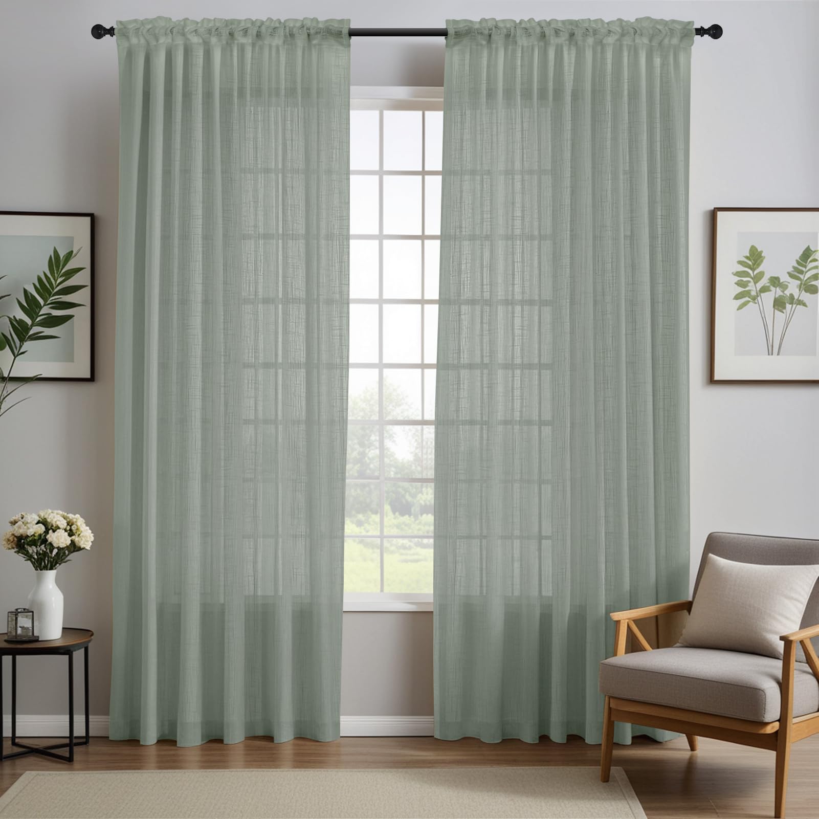 NAKIHOUSE Linen Voile Curtain, 2 Panels Grey Net Curtains for Windows 63 Drop
