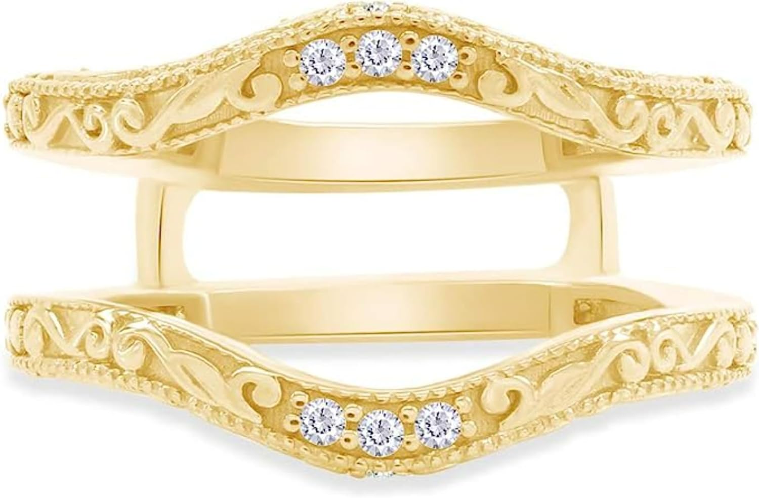 Created Round Cut White Diamond 925 Sterling Silver 14K Gold Finish Filigree Vintage Engagement Enhancer Guard Ring For Women