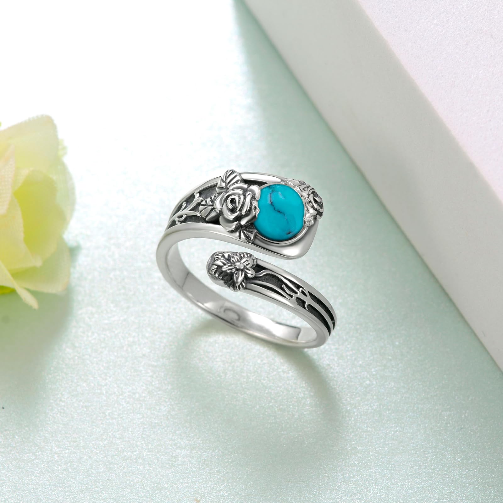 Anillos Cuchara Plata Esterlina Turquesa Anillos Pulgar Vintage para Mujeres