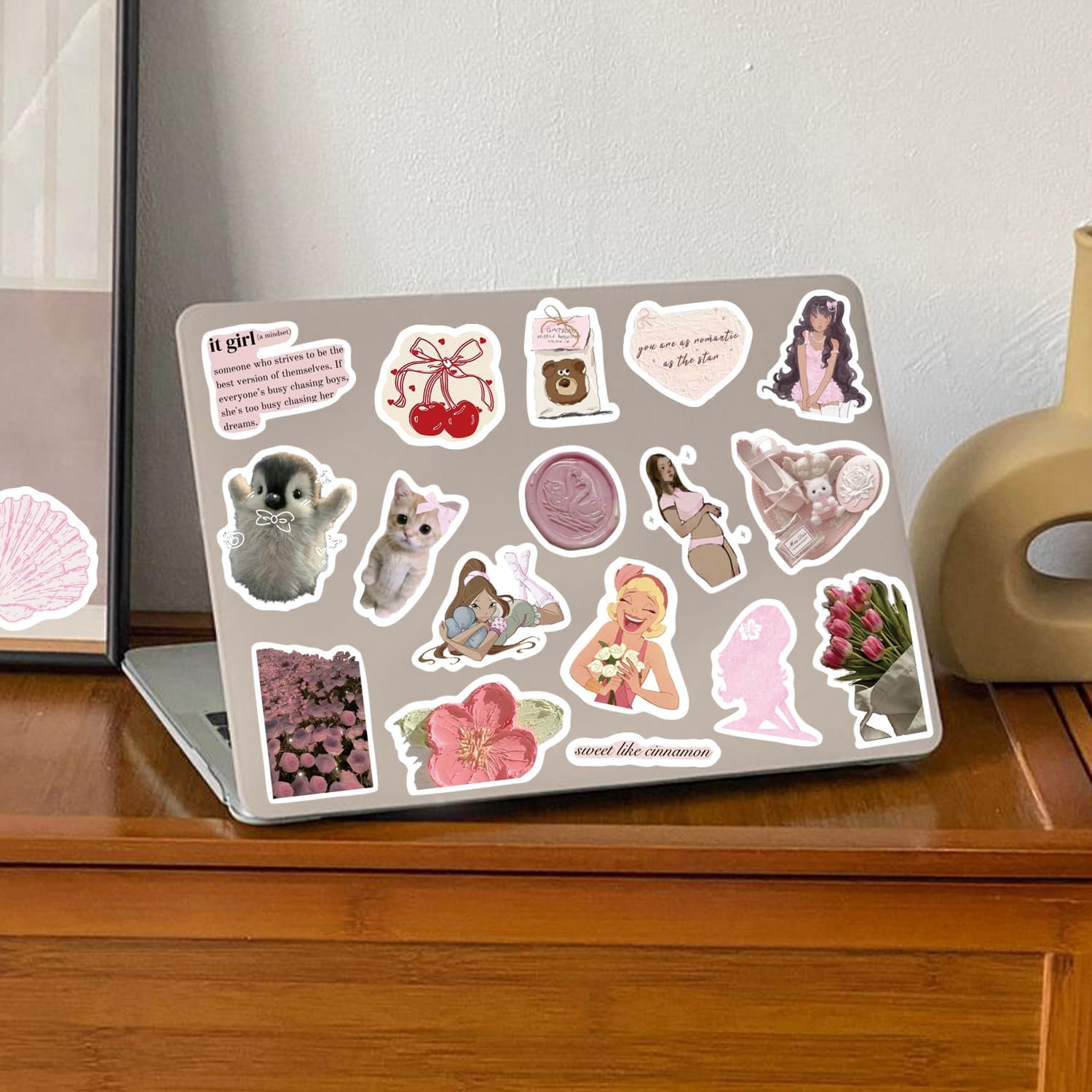 100 PCS Coquette Stickers Cute Vinyl Waterproof Stickers for Laptop,Guitar,Motorcycle,Bike,Skateboard,Luggage,Phone,Hydro Flask, Gift for Kids Teen Birthday Party