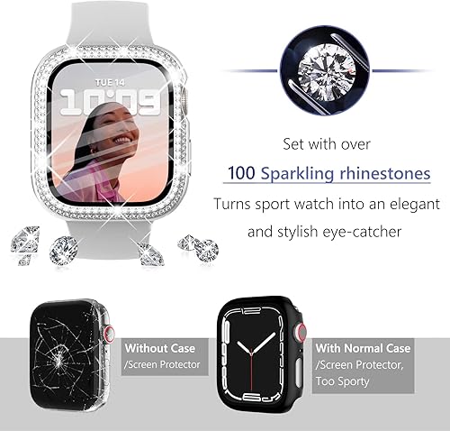 Vista 3 de WINGLE Paquete de 10 fundas protectoras de pantalla para Apple Watch de 1.575 pulgadas SE 3/2/1 Series 6 5 4 con vidrio templado, carcasas Paquete