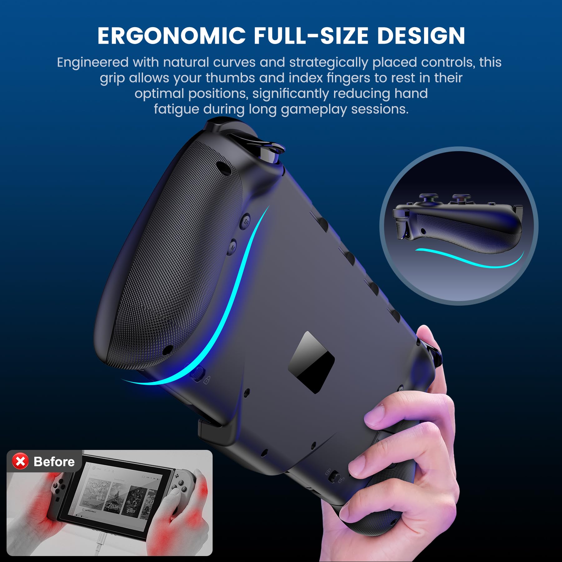 BEBONCOOL GAMING Switch Controller für Nintendo Switch 2, Bluetooth Remote für Handheld-Modus mit 1000mAh, Programmierbare, 6-Achsen-Gyro, Vibration, Turbo Großer Griff Switch 2 Controller JC400