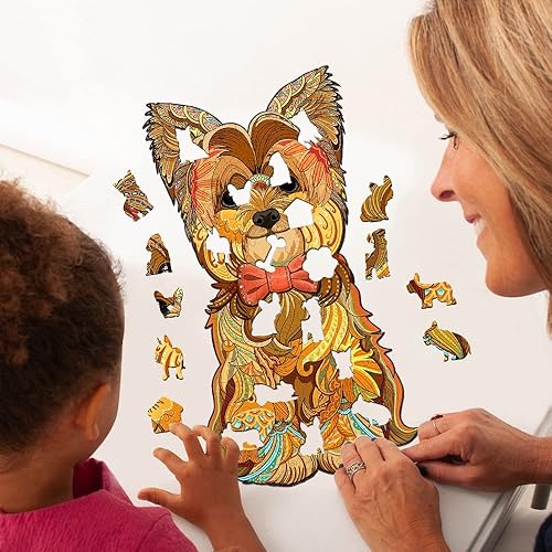 Miniatura 4 de WOODBESTS Rompecabezas de madera para adultos y niños, rompecabezas de Yorkshire, rompecabezas de animales de madera, rompecabezas de corte de