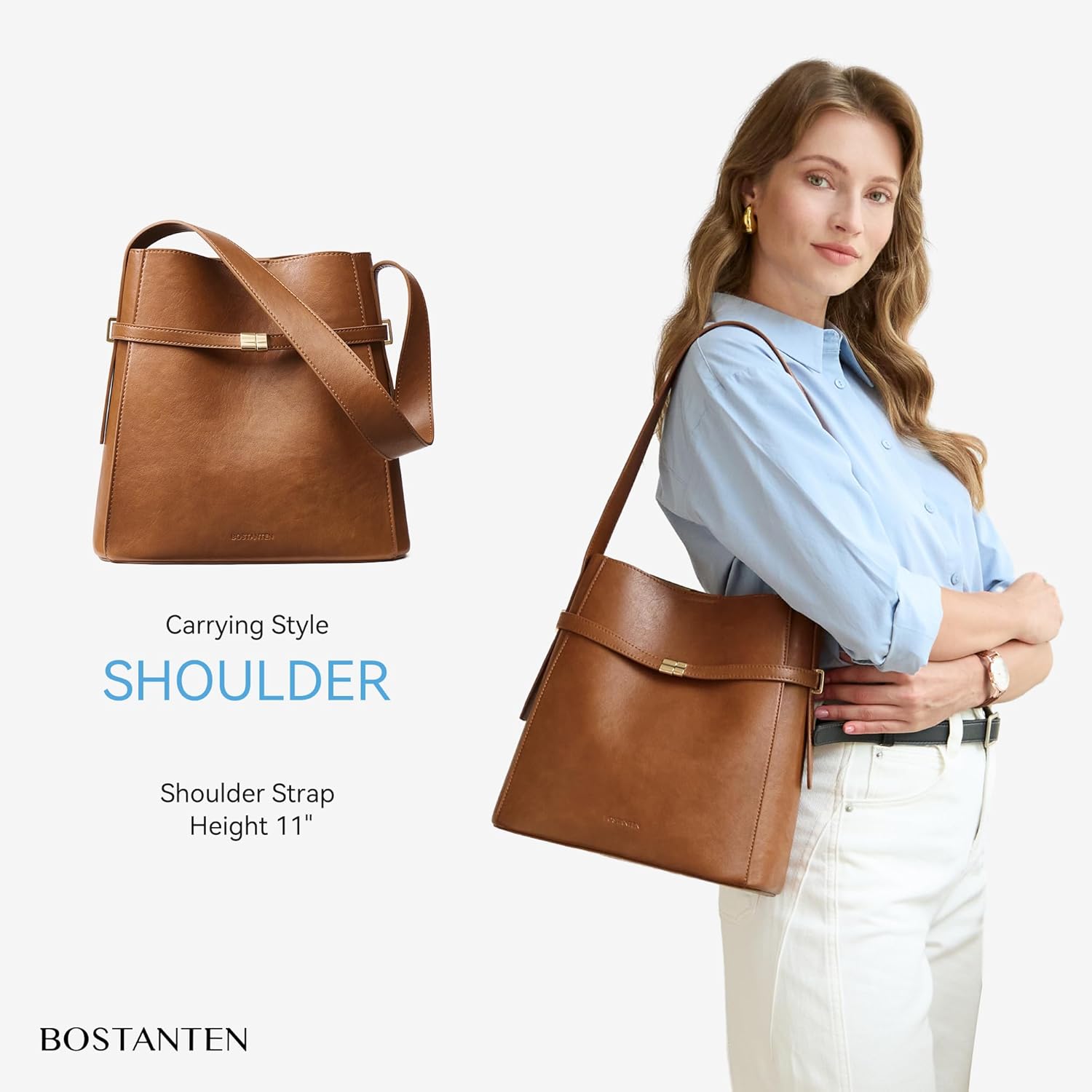 BOSTANTEN Bucket Bag Soft Vegan Leather Purses for Women Trendy Shoulder Handbags with Separate Pouch - Image 3