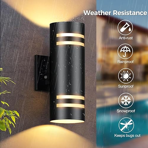 Vista 14 de KIZON Paquete de 2 lámparas de exterior del atardecer al amanecer, modernas lámparas de pared para exteriores negras, accesorios de iluminación