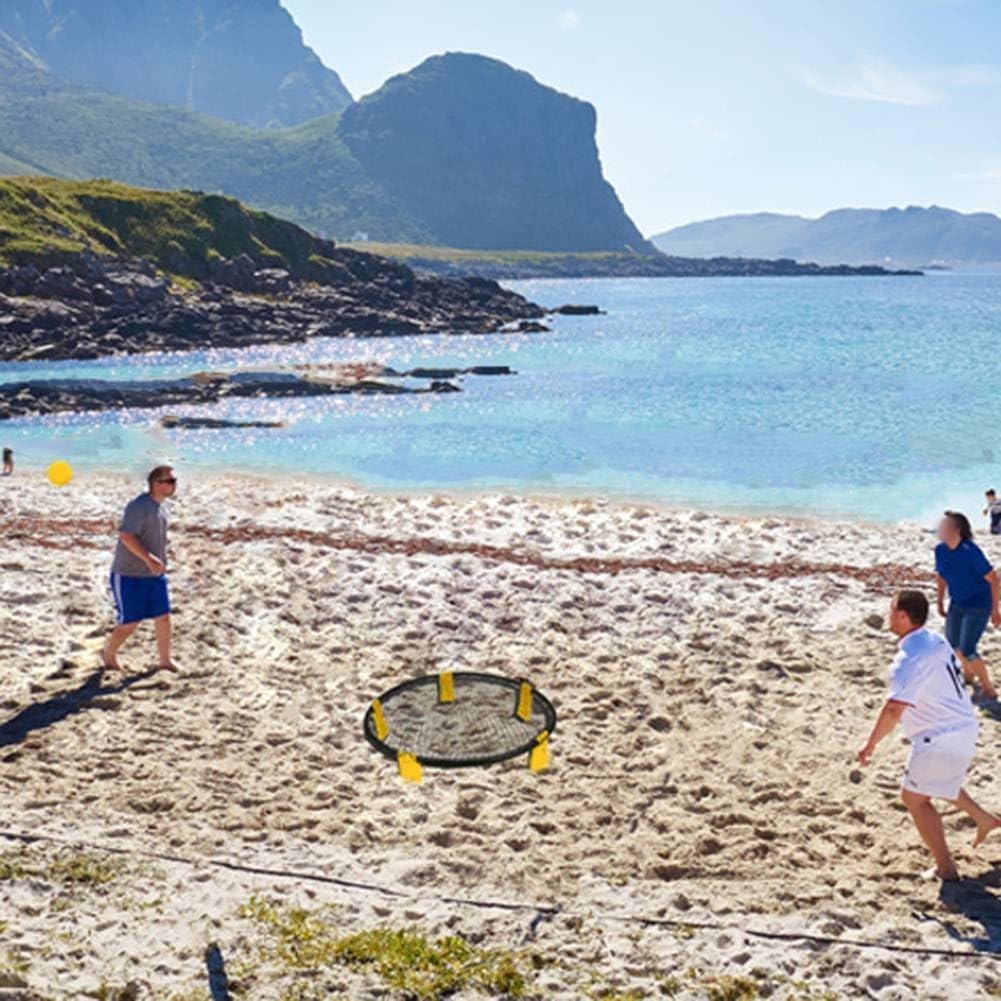 Rundes Netz-Volleyball-Spiel-Set, Outdoor-Spike-Ball mit Rückprallnetz, 3 Bällen und Tragetasche für Strand, Hinterhof, Rasen-Sport