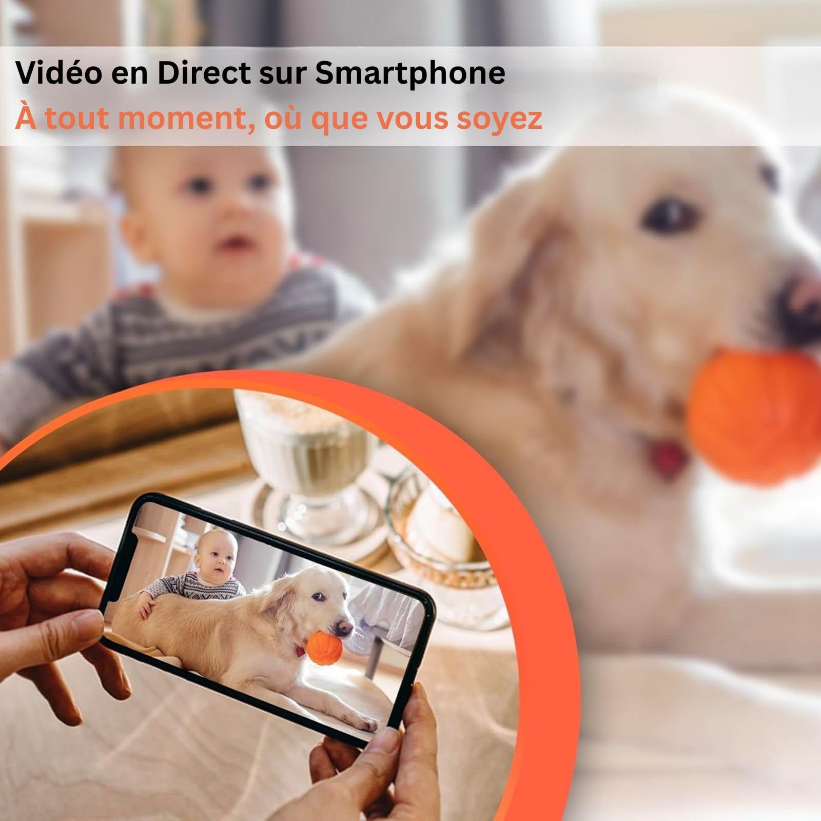2K Ultra HD WiFi Caméra, Vidéo en direct sur le téléphone, Détection de Mouvement Intérieur de Surveillance Camera, Alarme sur Téléphone Portable, Emplacement Carte MicroSD (pas de vision nocturne)