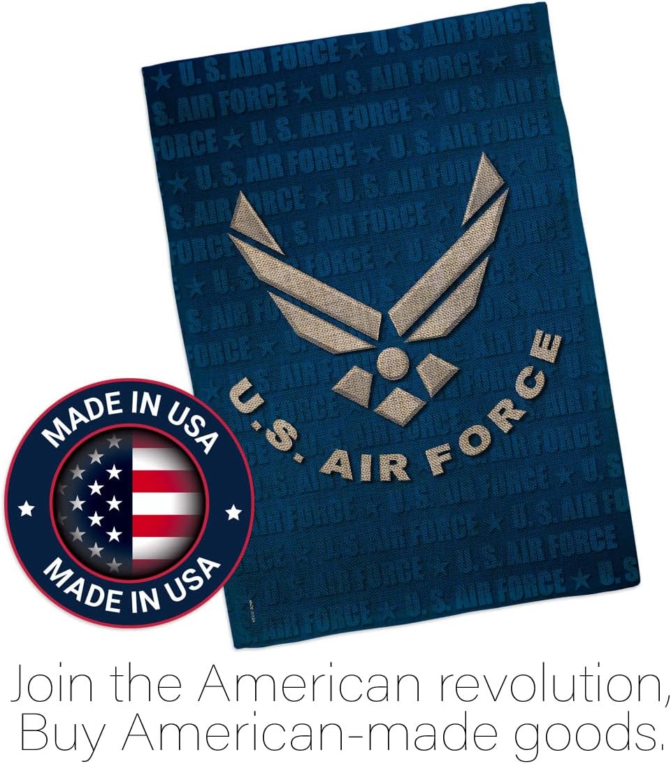 US Air Force Burlap Garden Flag - Set with Stand Armed Forces USAF United State American Military Veteran Retire Official - House Decoration Banner Small Yard Gift Double-Sided Imported 13 X 18.5