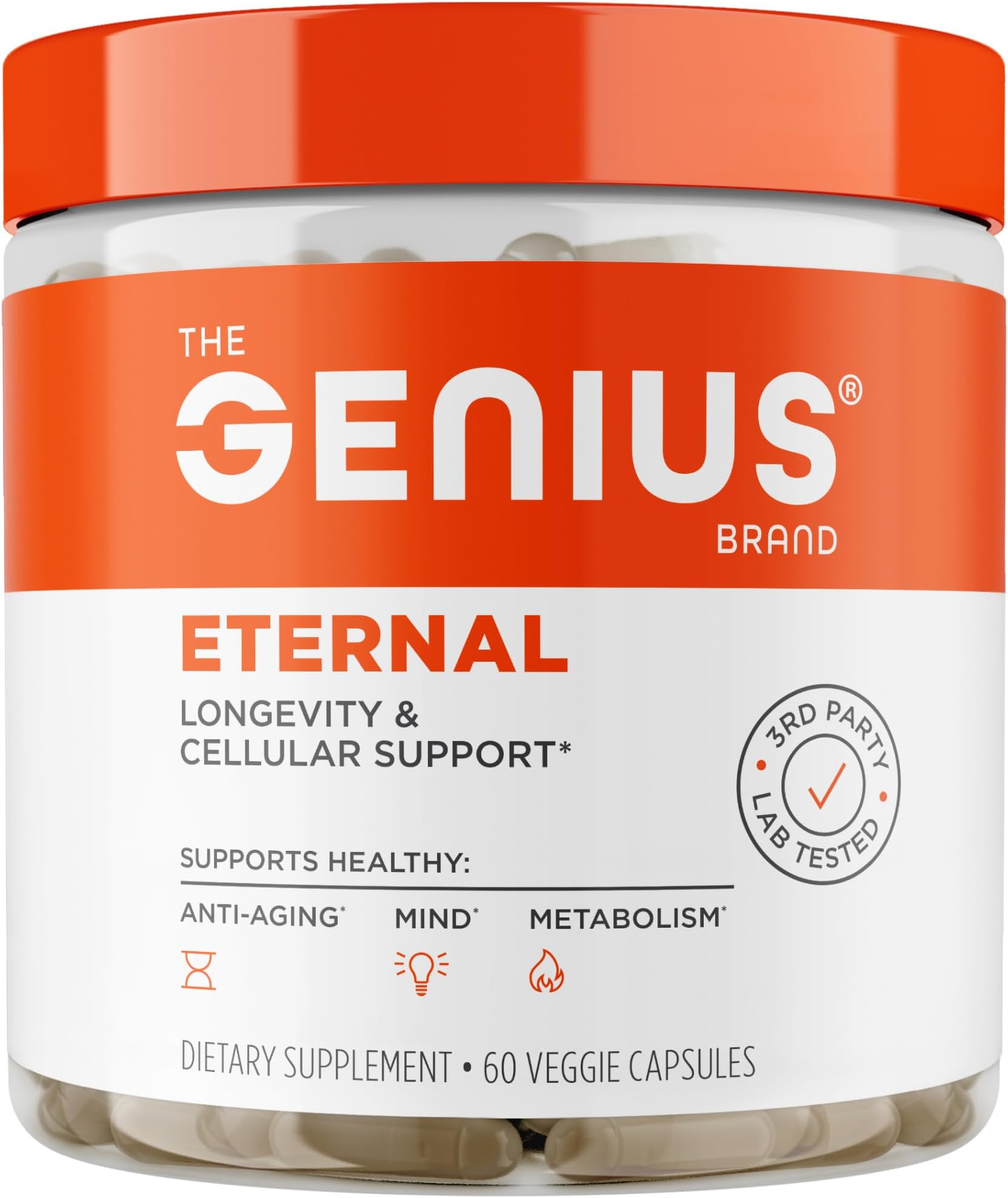 Genius Eternal - Cellular Repair Supplement for Daily Clarity - Supports Brain Health, Endurance, Energy, Focus, Memory & Vitality - Non-GMO - 60 Veggie Capsules