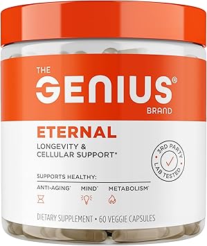 The Genius Brand Genius Eternal - Cellular Repair Supplement for Daily Clarity - Supports Brain Health, Endurance, Energy, Focus, Memory & Vitality - Non-GMO - 60 Veggie Capsules