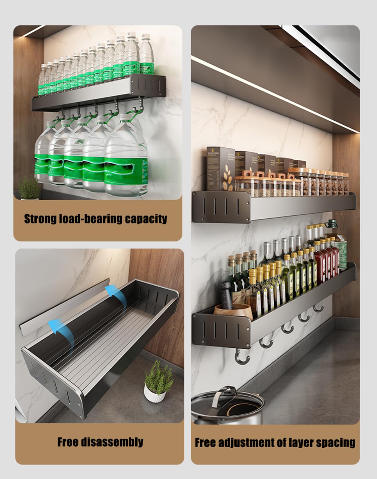 Especiero Pared Cocina, Organizador Especias Cocina,con Ganchos Extraíbles Y Poste De Secado, Especiero Pared Especias Colgante Que Ahorra Espacio,30cm