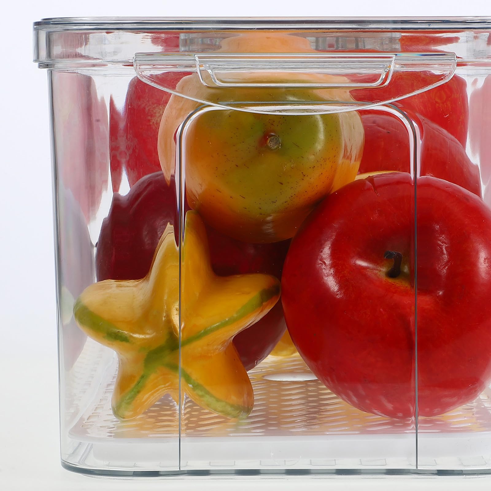 Caja de Almacenamiento para Refrigerador con Tapa Hermética y Bandeja de Drenaje Extraíble Organizador Apilable para Frutas y Verduras Contenedor Transparente de Gran Reutilizable