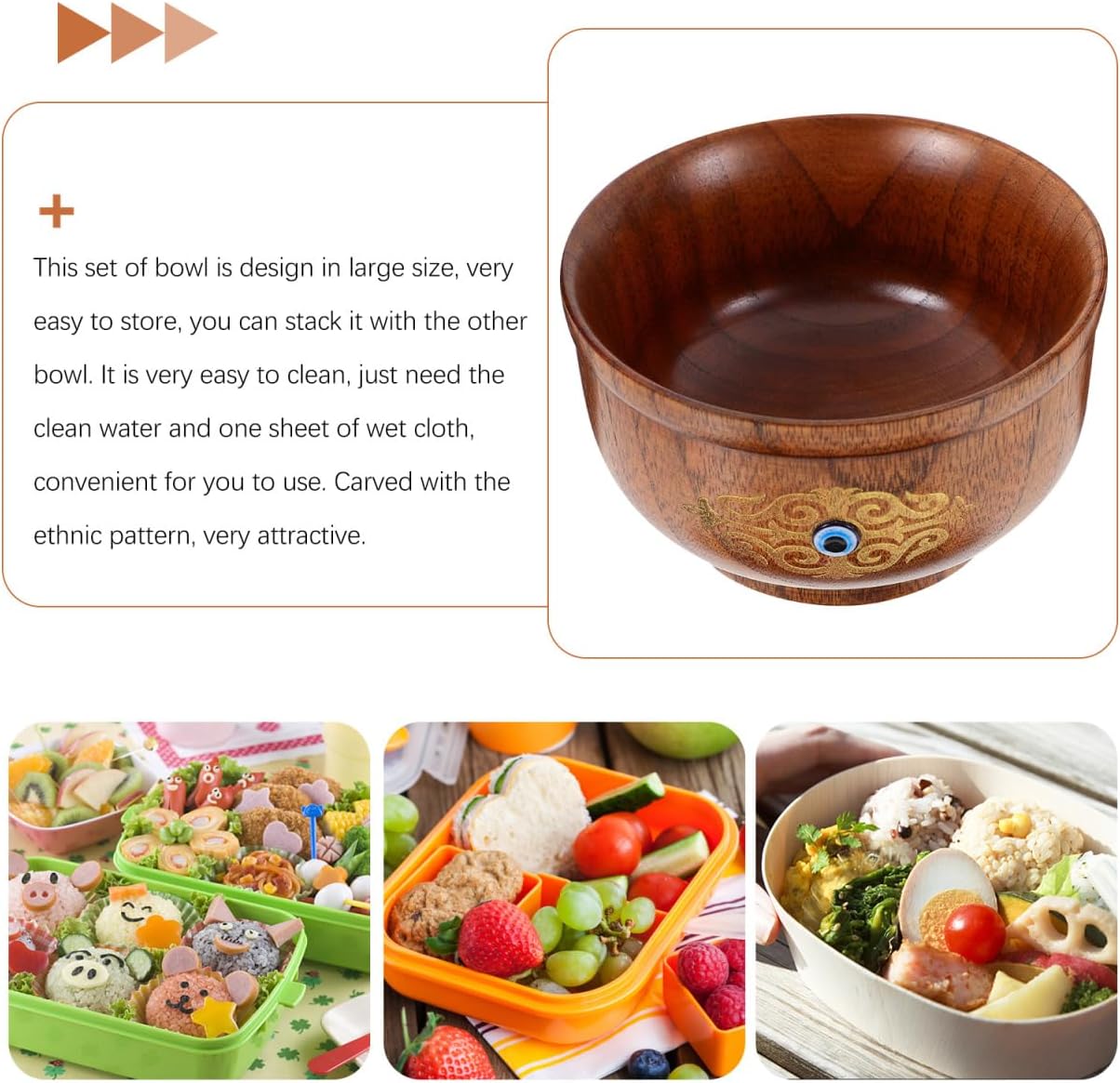 ibasenice Wooden Bowl, Natural Wood Serving Tableware for Rice and Salad