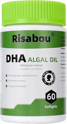 Aceite de algas DHA 400 mg con ARA y SA, 60 cápsulas blandas de aceite de algas veganas  Suplemento DHA Omega 3 a base de plantas, 1 cápsula blanda