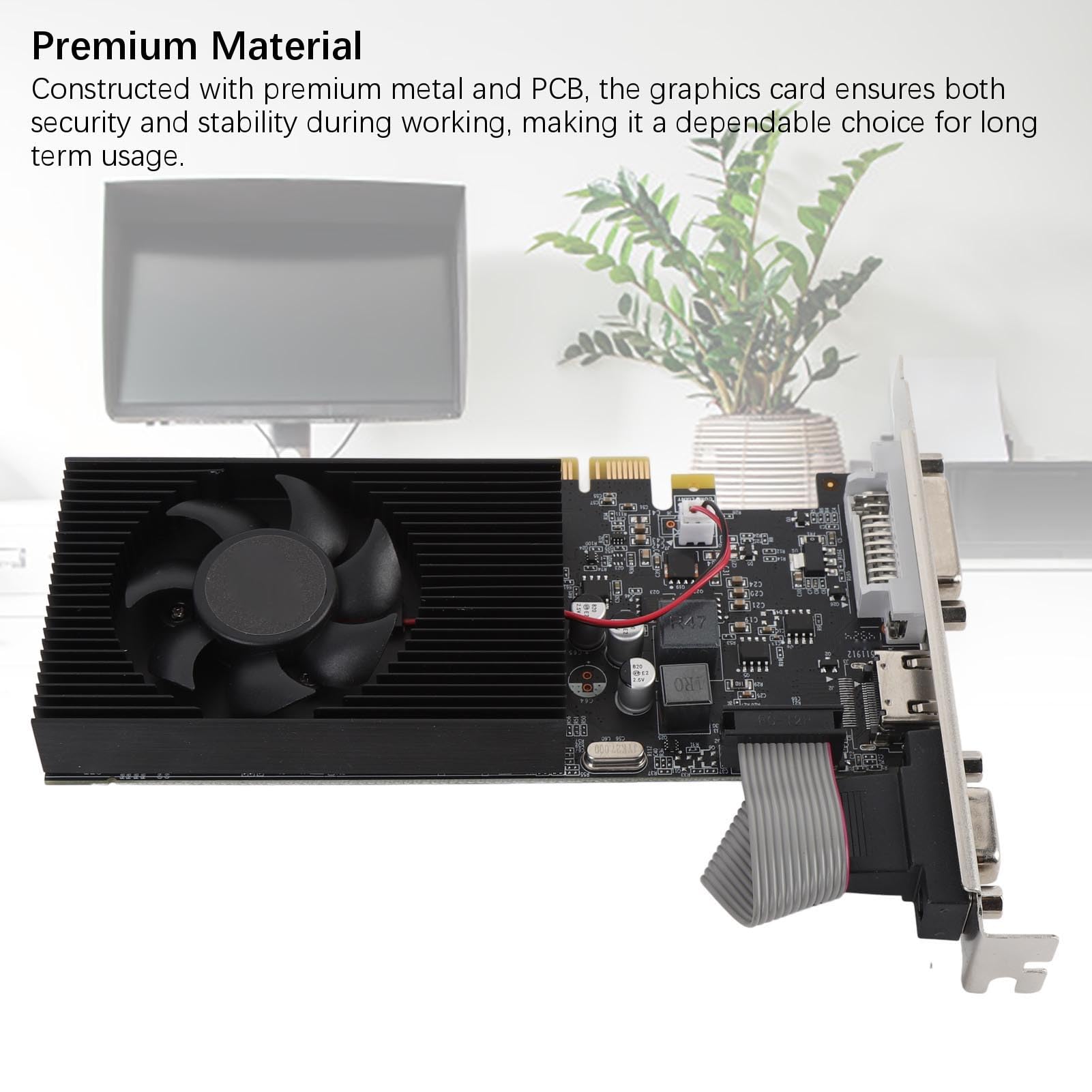 Tosuny Karta Graficzna do Komputera PC 2 GB DDR3 PCI Express 3.0 X16 Gamingowa Karta Graficzna, 128-bitowa Obsługa Dwóch Wyświetlaczy Interfejs Multimedialny VGA DVI HD, z Cichym