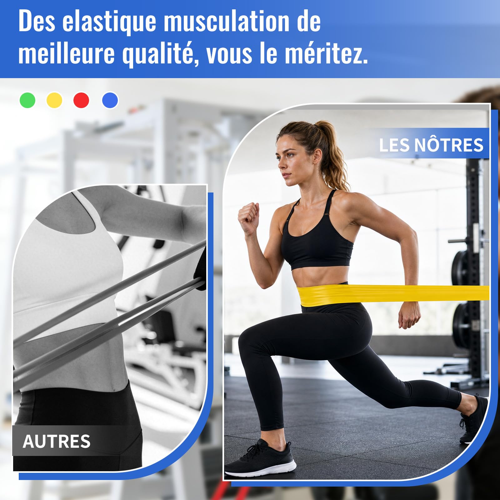 Bandes Élastiques Musculation 1.5M 4 Niveaux Résistance pour Sport Yoga Pilates