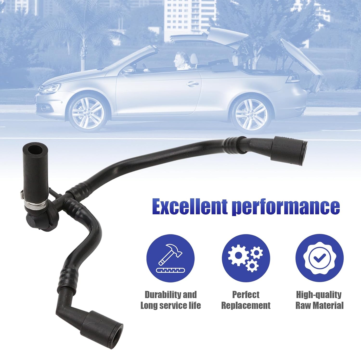 Brake Booster Vacuum Hose with Check Valve Fit for VW BPY 2.0L EOS, GTI, Jetta, Passat - Part Number 1K0612041GM