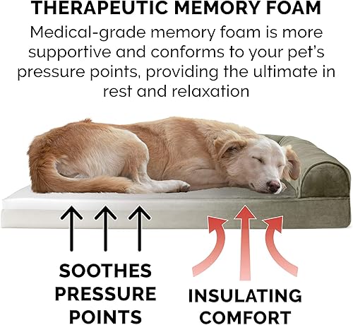 Miniatura 4 de Furhaven Cama para perro de espuma viscoelástica estilo sofá, de pelo sintético y terciopelo, color salvia verde, talla M
